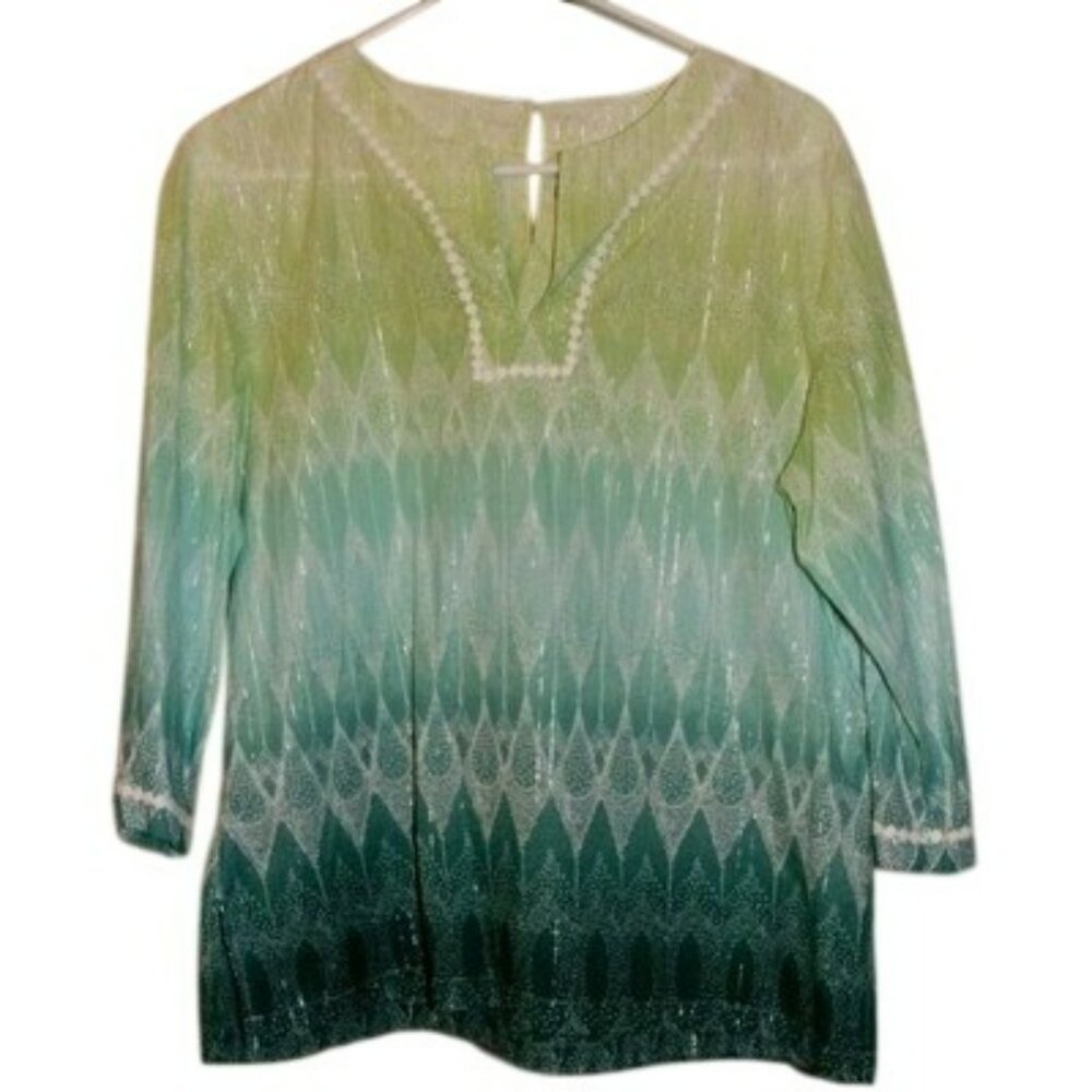 Alfred Dunner Blouse Green Ombre 3/4 Sleeve Size 18 Womens Top